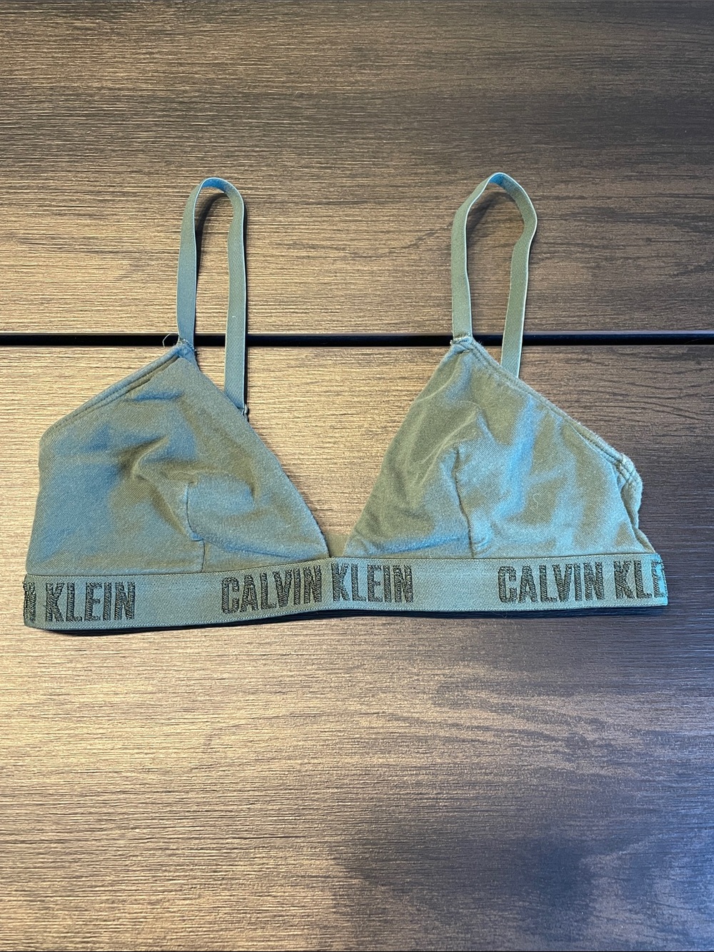 Calvin Klein Olive Triangle Bralette with Branded Band